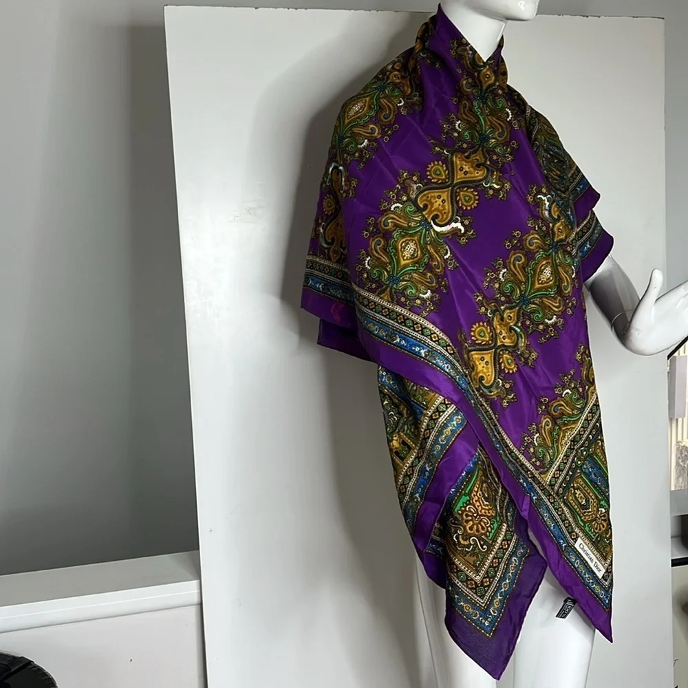 Christian Dior Rare Vintage 55” x 53” Extra Large Silk Shawl Wrap Scarf